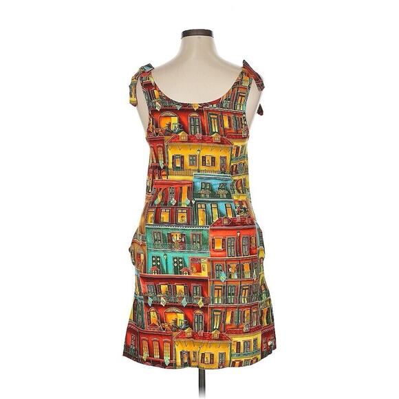 NWT Boyou Wear New Orleans Window Jazz Print Dress Pockets Yellow Orange XS - Picture 2 of 3